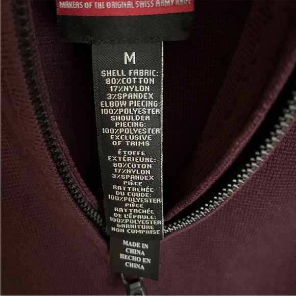 Victorinox Sweater Men's Burgundy 1/4 Zip Patched Elbows Shoulder Cotton Blend M - Picture 7 of 8